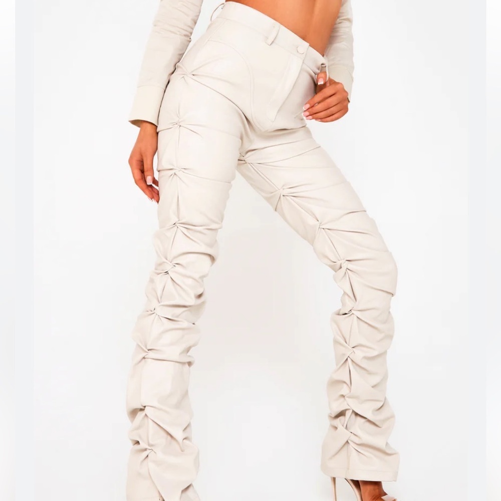 Luxe To Kill Stone Vegan Leather Ruched Pants Size XS